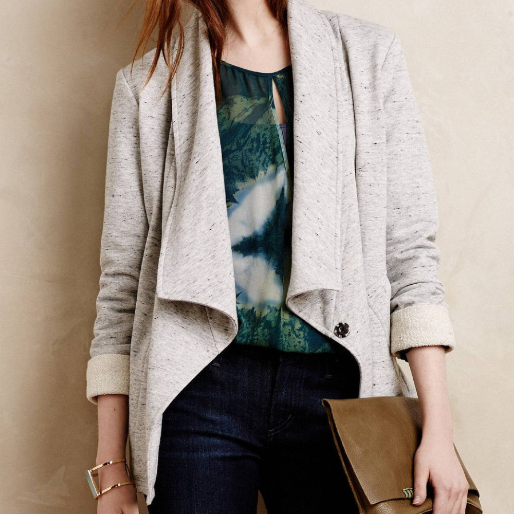 Anthropologie Gray Terry Blazer Lake Ridge Jacket By Saturday Sunday, LP Petite